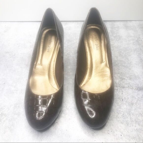 Comfort Plus Brown Snake Skin Classic Heels Sz 7 - Picture 2 of 8
